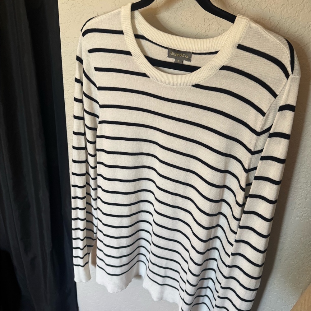 Style & Co. Navy and White Striped Sweatshirt